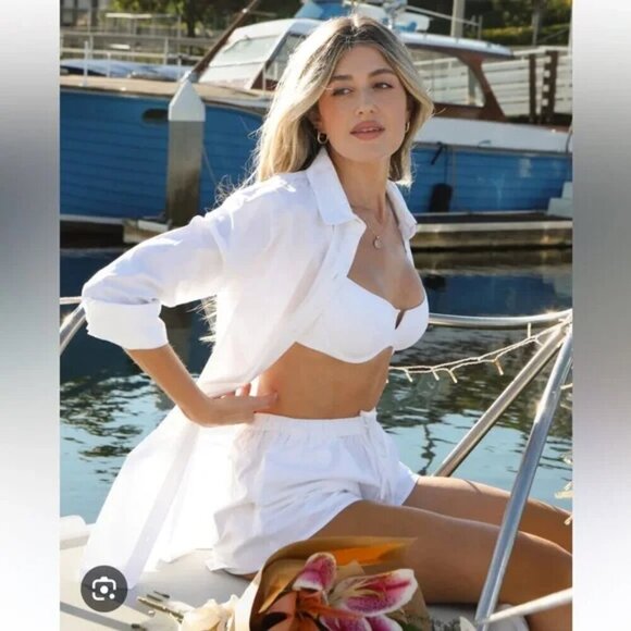 New L*Space Skipper Oversized Button Front Long Sleeve White Top NWT Medium - Picture 1 of 4